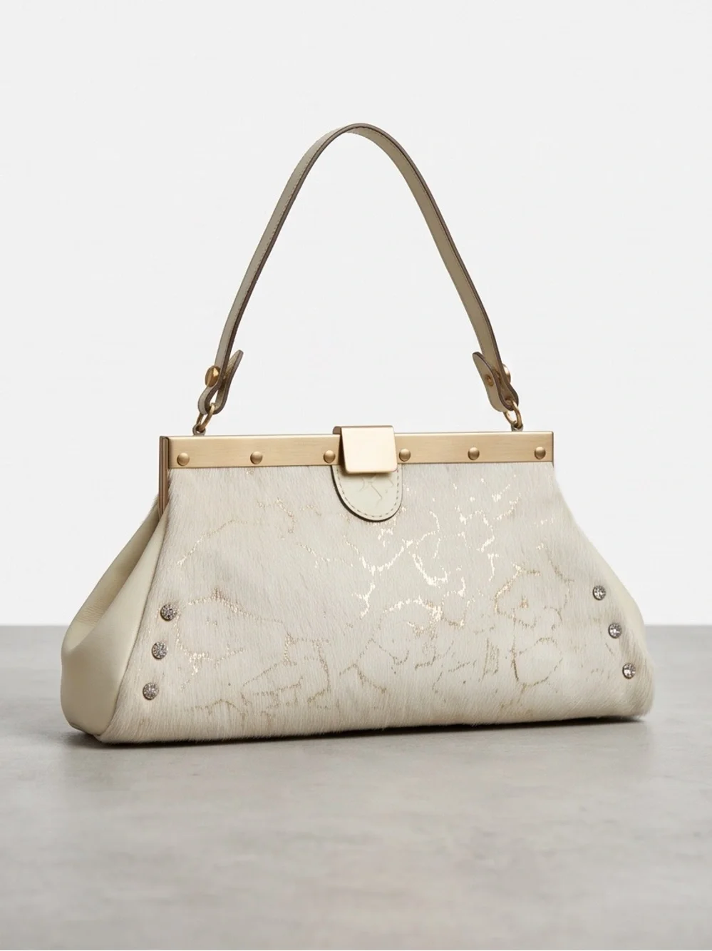 Patricia Nash Cream Haircalf Shoulder Bag with Gold Hardware